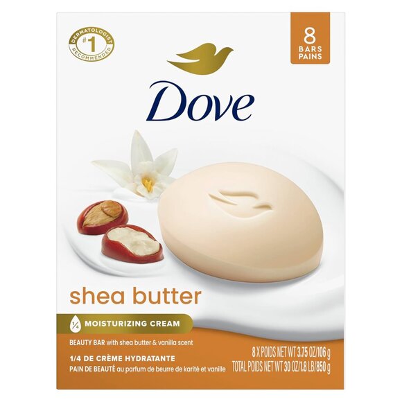 Beauty Bar Soap Shea Butter, 8 Count - Picture 1 of 13